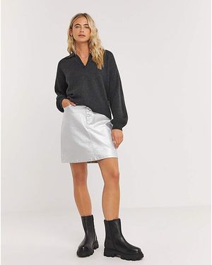 Simply Be Silverexposed Button Metallic Mini Skirt