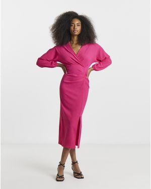 Simply Be Textured Jersey Ruched Midi Dress - Pink