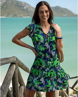 Pour Moi Gracie Crinkle Frill Swing Beach Dress - Green