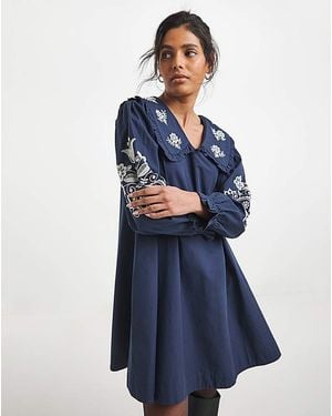 Simply Be Embroidered Collar Detail Shirt Dress - Blue