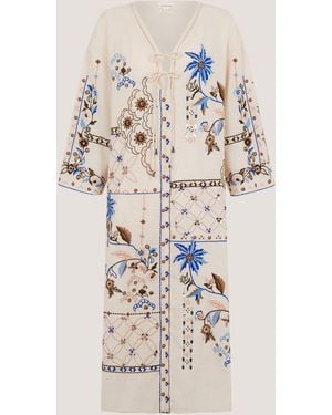 Monsoon Julie Embroidered Midi Kaftan - Natural