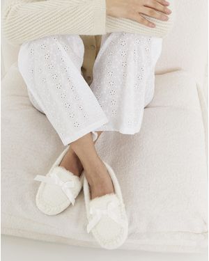 JD Williams Knitted Full Slipper With Bow Ex Wide - Natural