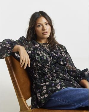 Simply Be Georgette Shirred Blouse - Multicolour