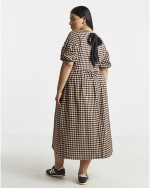 Simply Be Waffle Bow Back Midi Dress - Brown