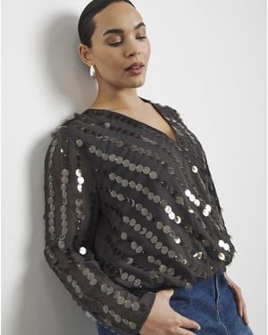 Joanna Hope Sequin Bubble Hem Top - Grey