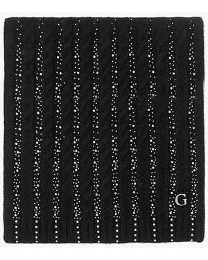 Guess Knitted Logo Diamante Scarf - Black