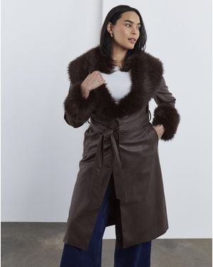 Simply Be Faux Leather Trench Coat - Black