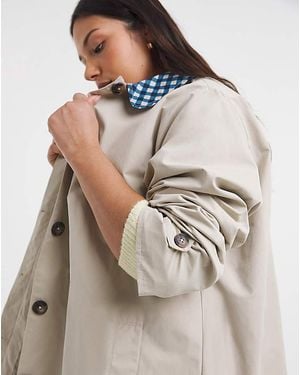 Simply Be Checked Collar Car Coat - Brown