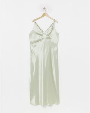 Simply Be Satin Cami Slip Dress - Green