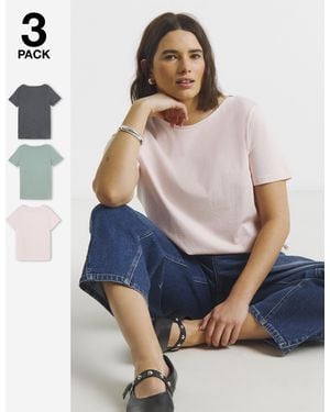 Simply Be Pack Of 3 Short Sleeve Slash Neck Tops - Blue