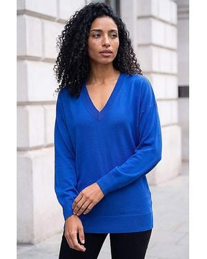 Roman Roman V-Neck Stretch Longline Jumper - Blue