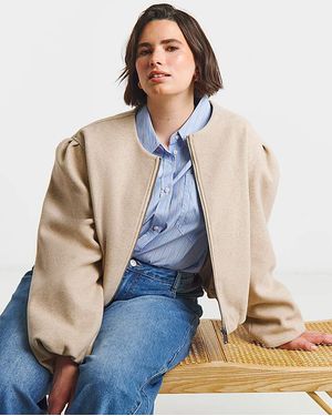 Simply Be Neutral Bubble Hem Round Collar Jacket - Natural