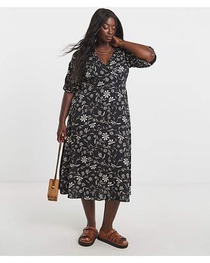 Simply Be Mono Floral Print Wrap Dress - Multicolour