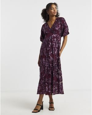Joanna Hope Floral Sequin Tea Dress - Red