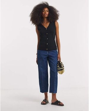 Simply Be Ribbed Button Through Vest - Blue