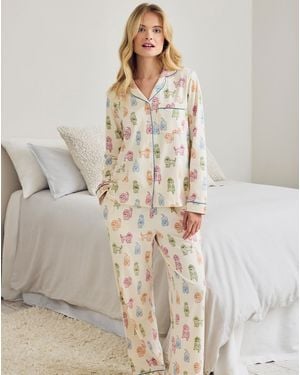 Chelsea Peers Classic Long Button Up Set - Natural