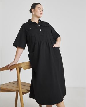 Simply Be Half Sleeve Denim Midaxi Dress - Black