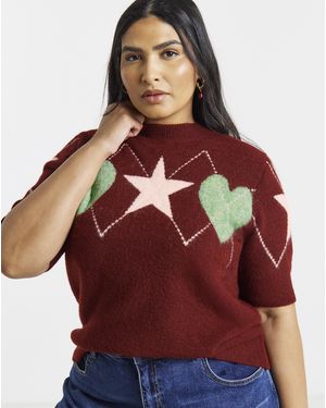 Simply Be Short Sleeve Fair Isle Jumper - Red