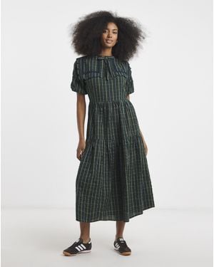 Neon Rose Tartan Midaxi Dress - Green