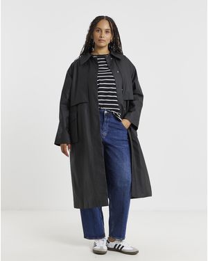 Simply Be Premium Wax Look Rain Coat - Blue
