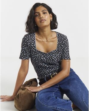 Simply Be Square Neck Short Sleeve Ribbed Top - Blue