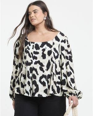 Simply Be Button Down Tea Blouse - Black