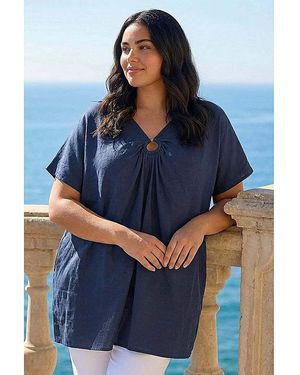 Roman Curve Ring Front Oversized Top - Blue
