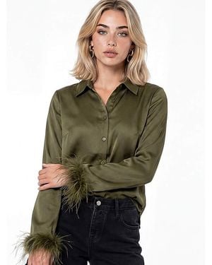Lovedrobe Feather Cuff Satin Shirt - Green