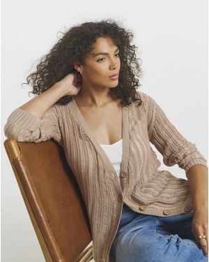 Simply Be Ladder Stitch Boyfriend Cardigan - Natural