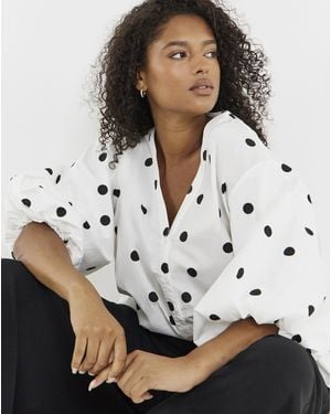 Simply Be Mono Spot Button Through Blouse - White