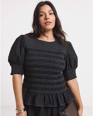 Simply Be Smocked Poplin Blouse - Black