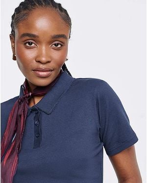 Simply Be Short Sleeve Rib Polo Top - Blue