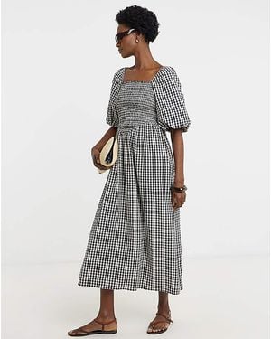 JD Williams Check Shirred Dress - Grey
