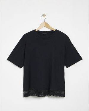 Simply Be Fringing Hem T-Shirt - Black