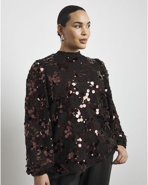 Joanna Hope High Neck Lace Sequin Blouse - Black