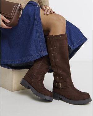 Simply Be Studded Biker Boots Extra Wide Sc - Blue