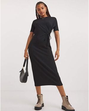 Simply Be Sbe Ruched Front Waffle Midi Dress - Blue