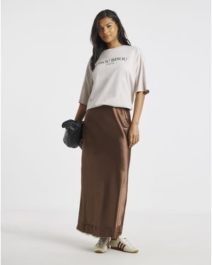 Simply Be Satin Lace Hem Midaxi Skirt - Brown