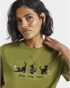 Simply Be Cats Placement Emb Tee - Green