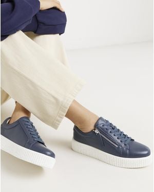 JD Williams Side Zip Leather Trainer Ex Wide Fit - Blue