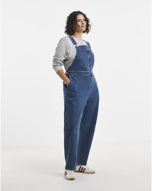 Simply Be Barrel Leg Denim Dungaree - Blue