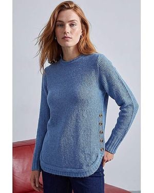 Roman Roman Button Detail Curved Hem Jumper - Blue