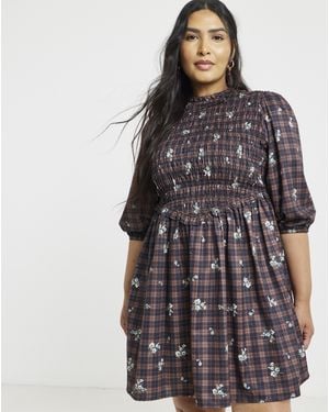 Simply Be Floral Check Mini Dress - Multicolour