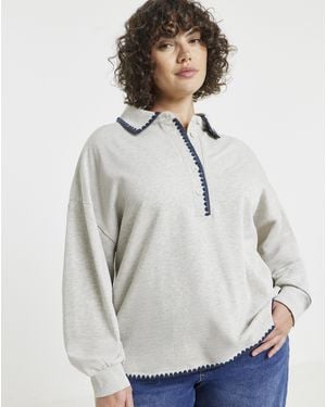 Simply Be Whipstitch Ls Polo Sweat - Grey