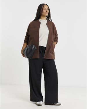 Simply Be Soft Zip Bomber Jacket - Brown