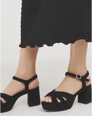 Simply Be Strap Detail Platform Sandal Wide Fit - Black