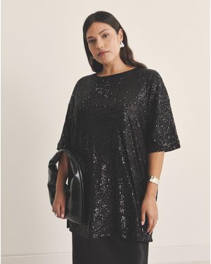 Simply Be Linear Sequin Oversized T-Shirt - Black