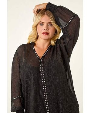 Roman Curve Shimmer Chiffon Blouse - Black
