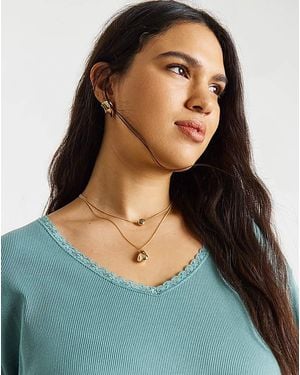 Simply Be Rib V Neck Lace Trim T-Shirt - Green