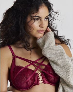 Figleaves Audrey Embroidery Balcony Bra - Red